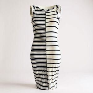 Gilli Black & White Striped Ribbed Knit Sleeveless Midi Dress - Size S